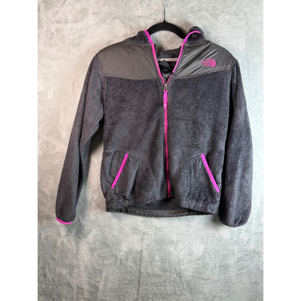 THE NORTH‎ FACE Girls XL 18 Gray Pink Hooded Fleece Jacket Full Zip Sherpa
